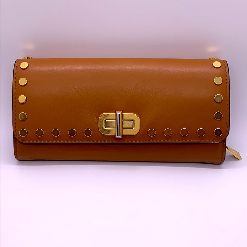 Michael Kors camel tan gold metal studded wallet